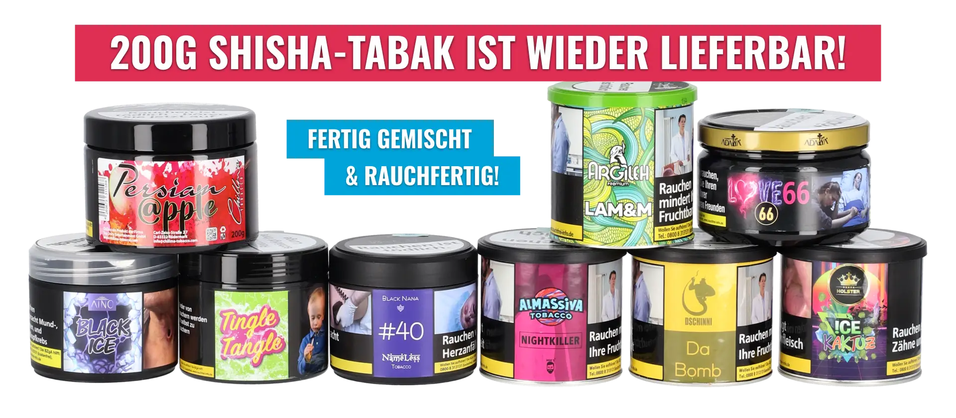 200g Shisha Tabak Dosen Banner Startseite Blubber-Oase