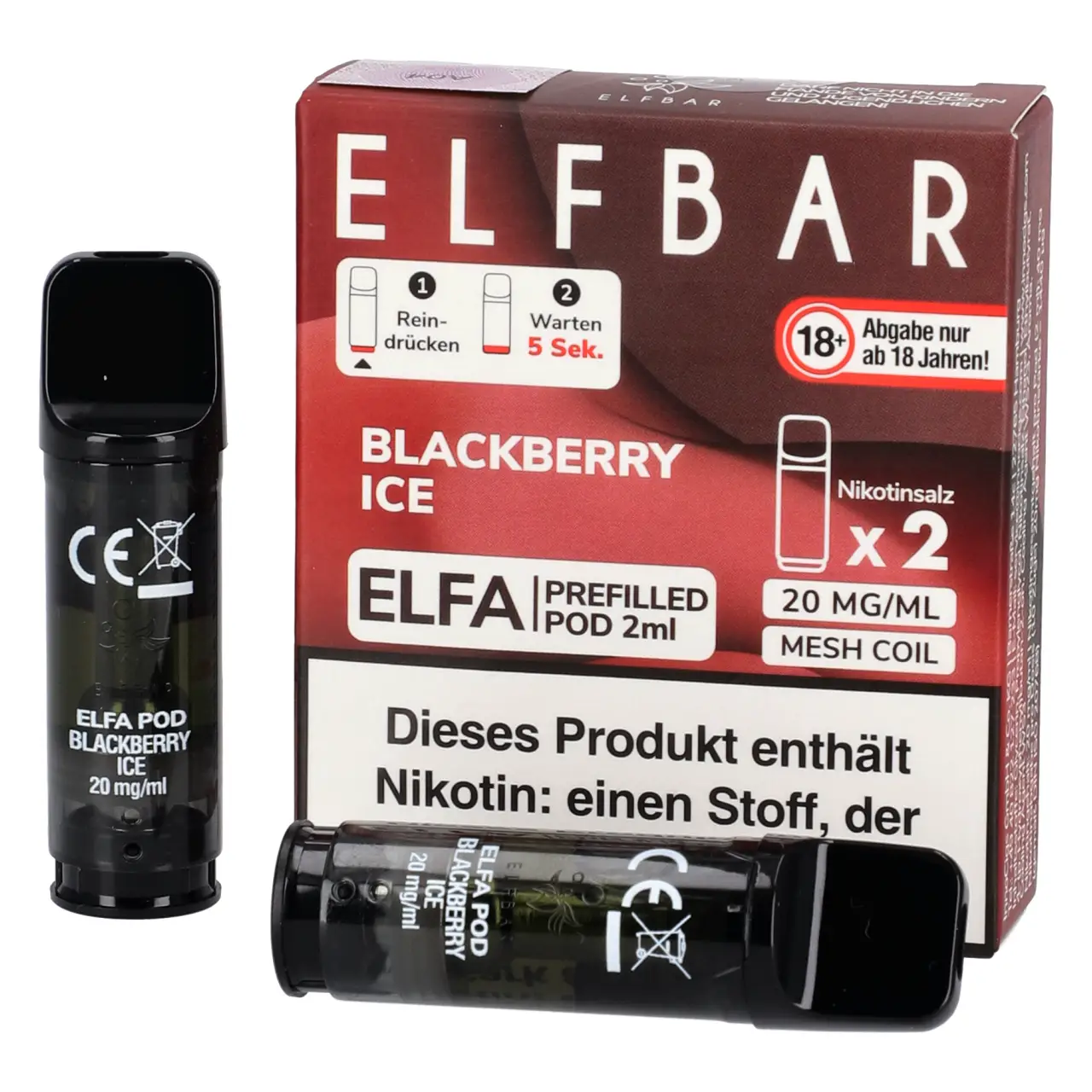 Blackberry Ice - Elf Bar ELFA Prefilled POD für Mehrweg Vape - befüllt mit 2ml Liquid - 2er Packung