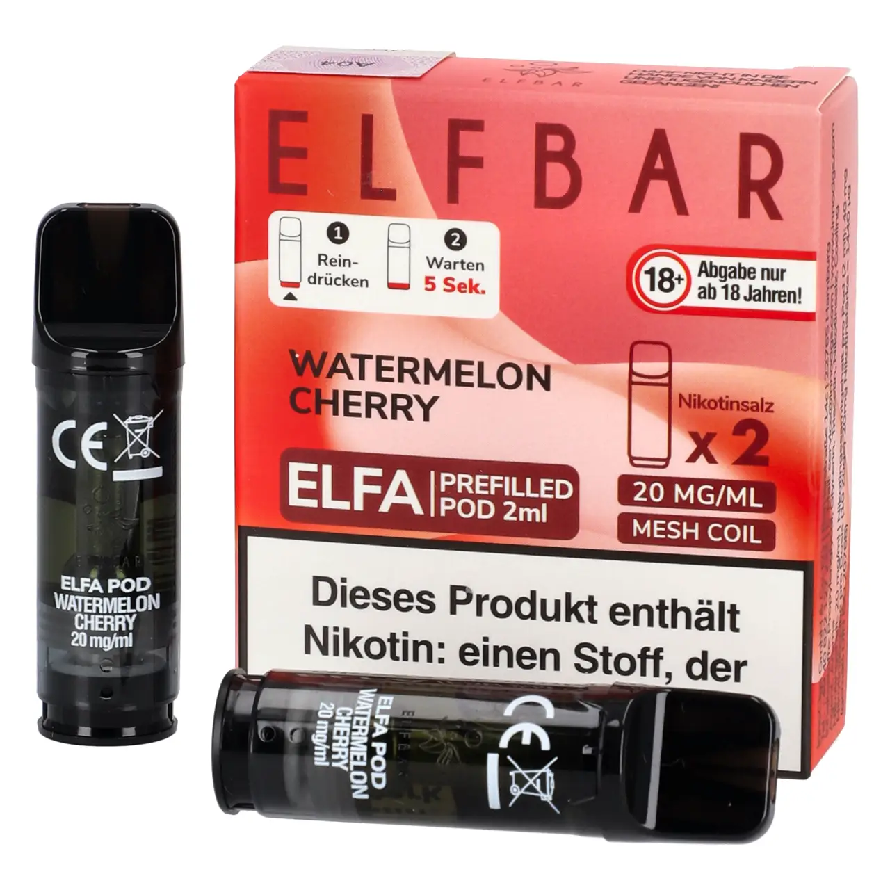 Watermelon Cherry - Elf Bar ELFA Prefilled POD für Mehrweg Vape - befüllt mit 2ml Liquid - 2er Packung