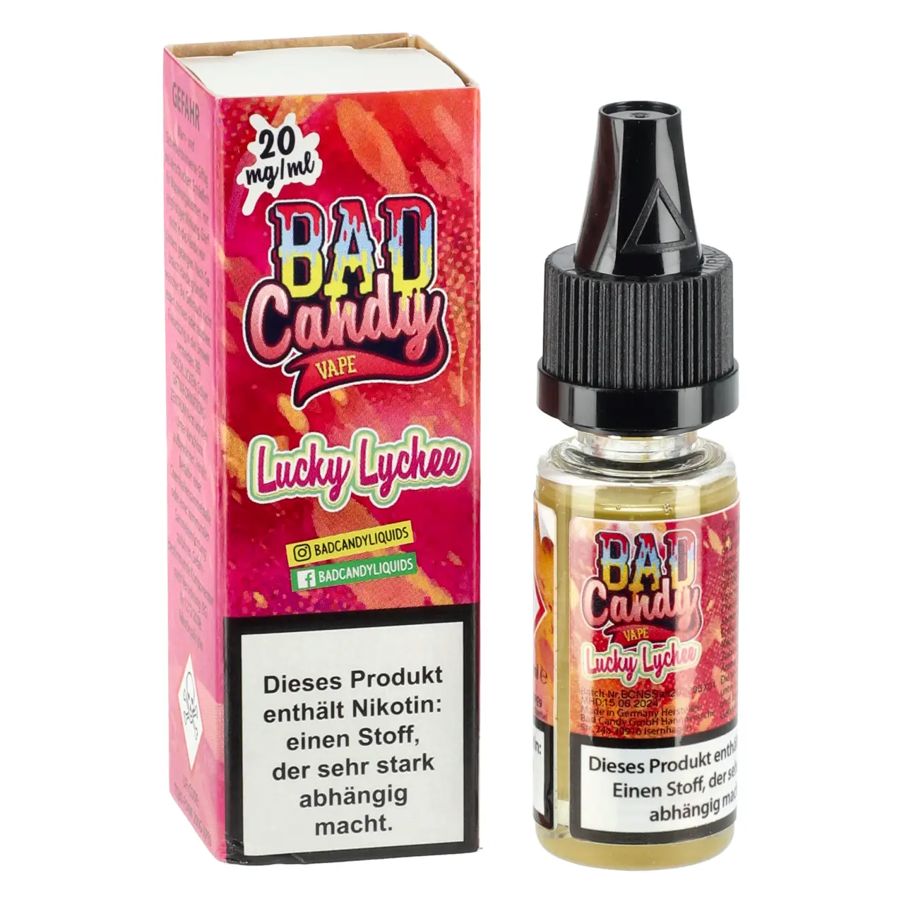 Lucky Lychee - Bad Candy Vape Nikotinsalz Liquid für Mehrweg Vape - 10ml
