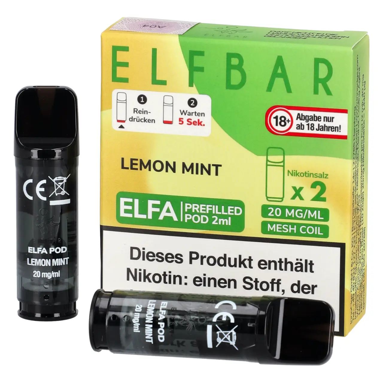 Lemon Mint - Elf Bar ELFA Prefilled POD für Mehrweg Vape - befüllt mit 2ml Liquid - 2er Packung