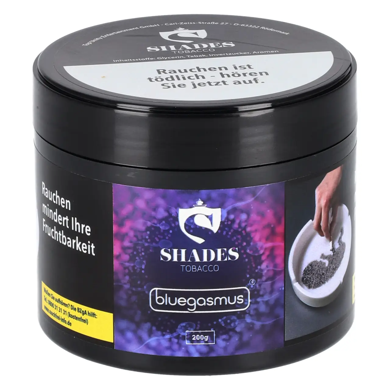 Shades Tobacco Shisha Tabak Bluegasmus in der 200g Dose