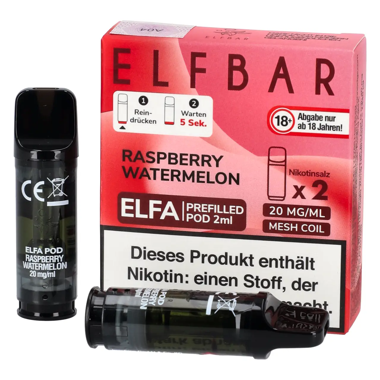 Raspberry Watermelon - Elf Bar ELFA Prefilled POD für Mehrweg Vape - befüllt mit 2ml Liquid - 2er Packung