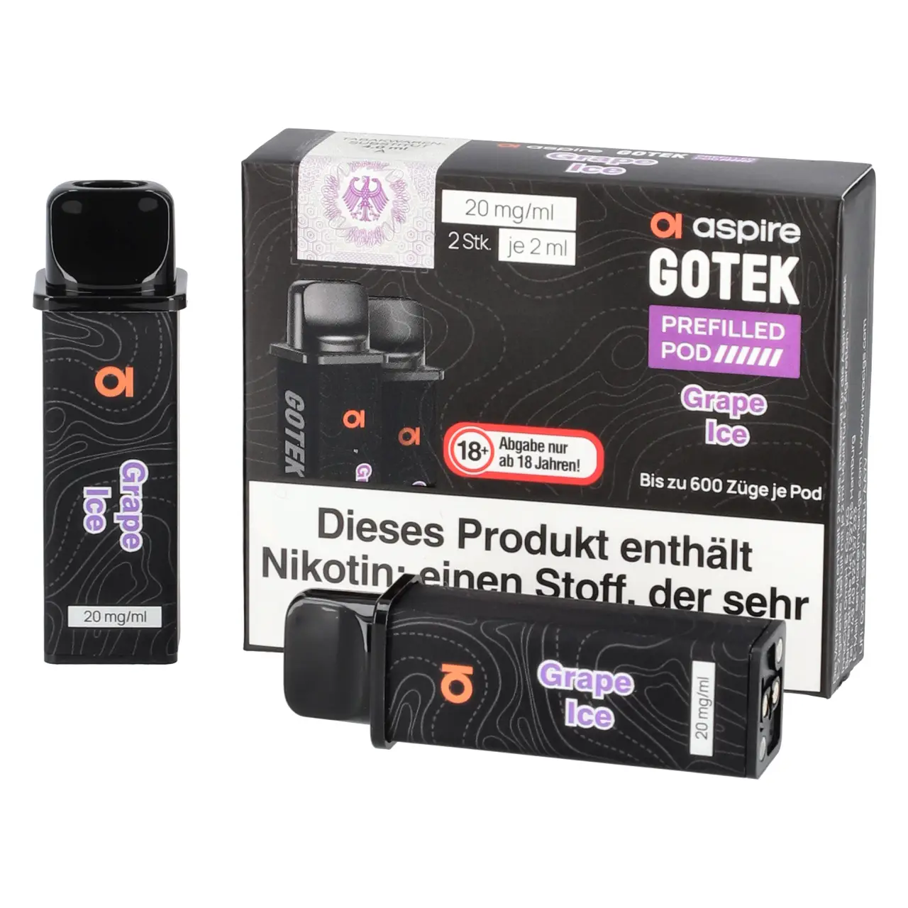 Grape Ice - Aspire Gotek Prefilled Pod für Mehrweg Vape - befüllt mit 2ml Liquid - 2er Packung